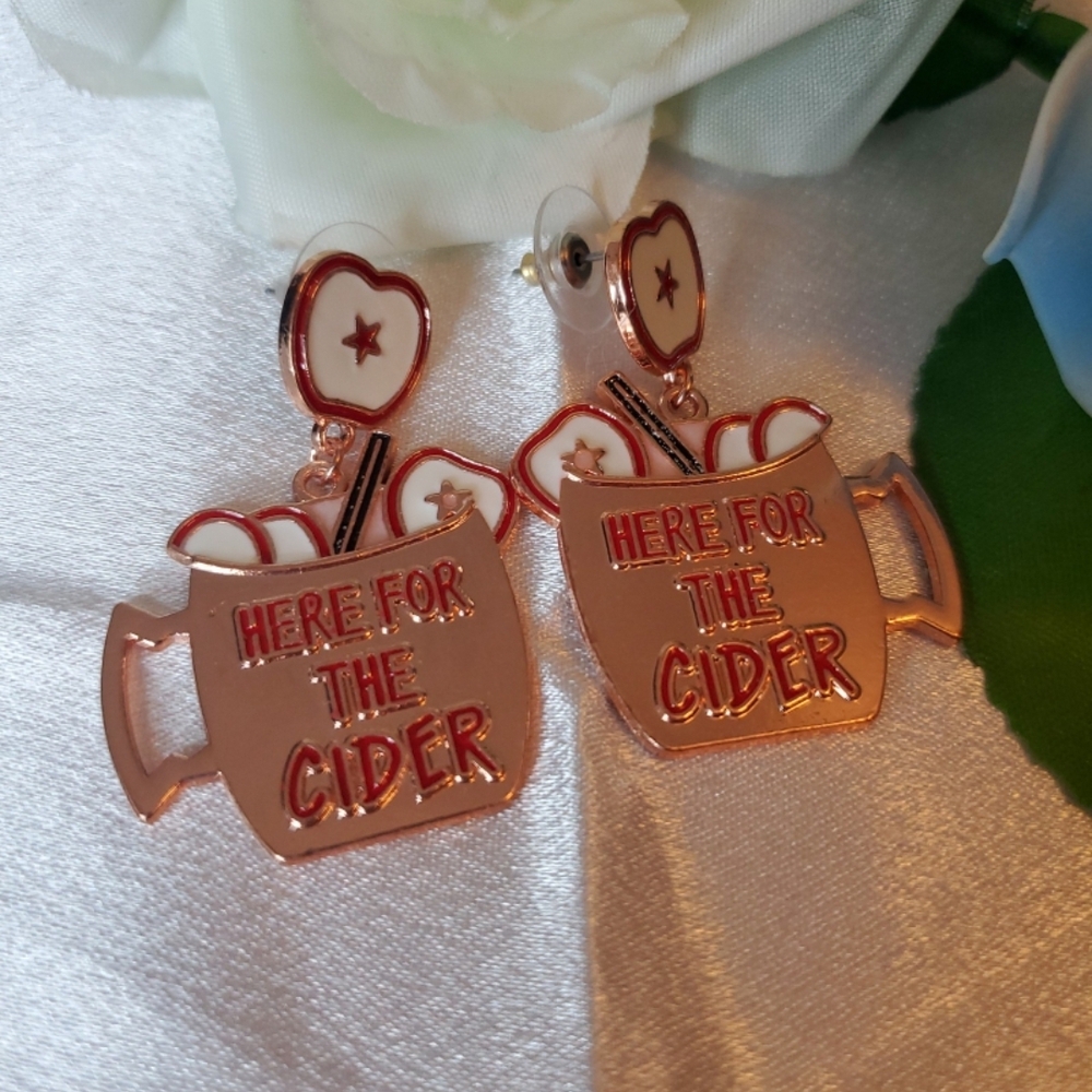 Gold and Red 'Here for the Cider' Earrings